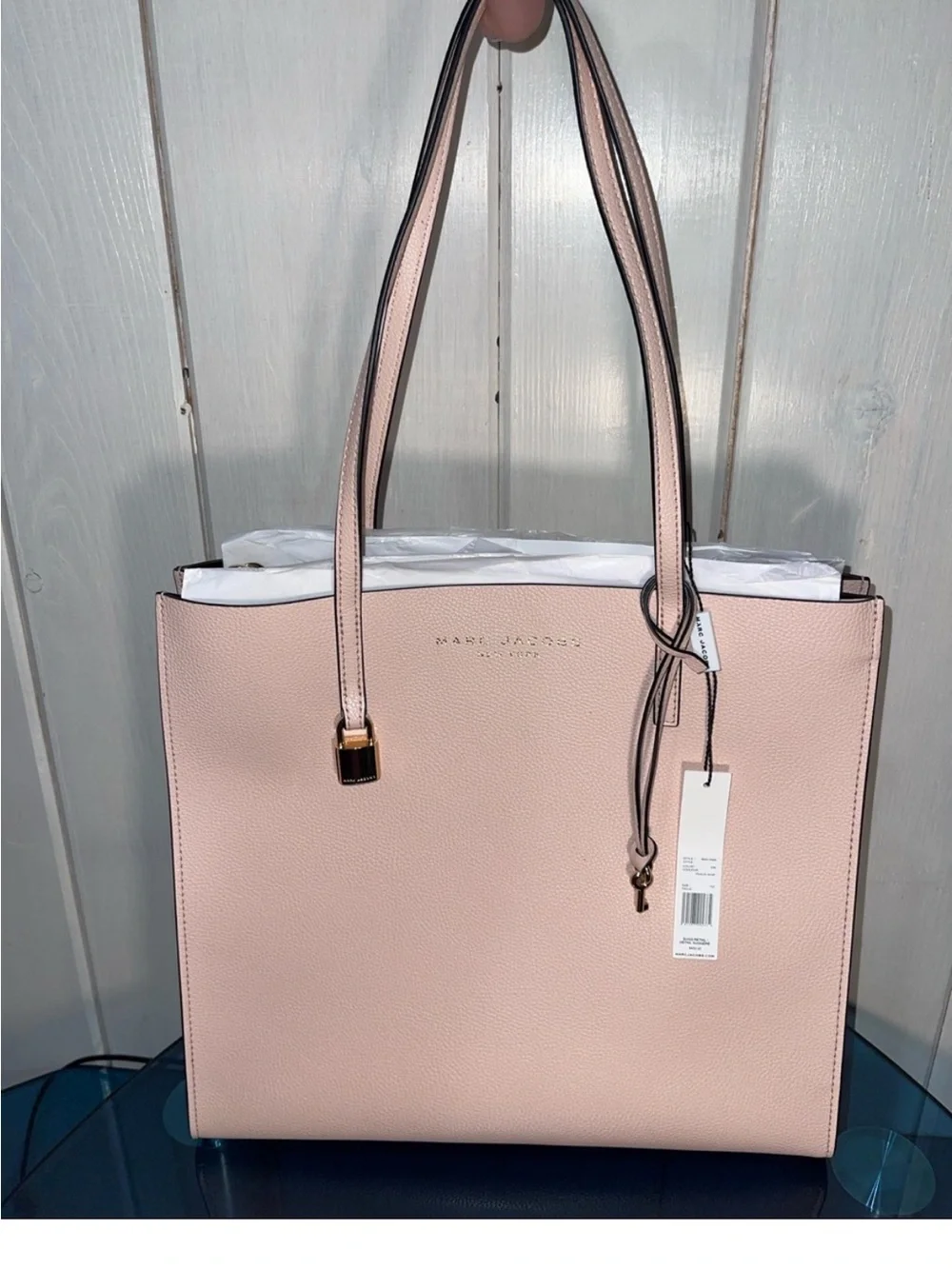 Marc Jacobs Blush Pink Pebbled Leather Tote w/ Pink Whip - NWT